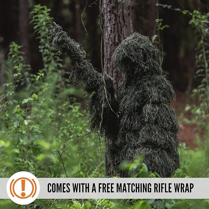 Ghost Ghillie Suit | Ultra-Dense Design | Superior Camo Coverage for Hunters, Bird Watchers, Photographers, Airsoft & Paintball
