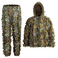 Front view of GhillieLabs 3D Leafy Camo Suit showing the matching full two-piece set, featuring premium laser-cut leaves on an ultra-breathable mesh base.