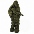 Front view of GhillieLabs Ghost Ghillie Suit in Woodland variant, featuring nearly 6 pounds of 7-color blended synthetic jute hand-sewn onto a breathable mesh shell.