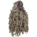 Front view of the lightweight hybrid ghillie jacket featuring an integrated hood with an adjustable drawstring and double-stitched non-shedding fibers.