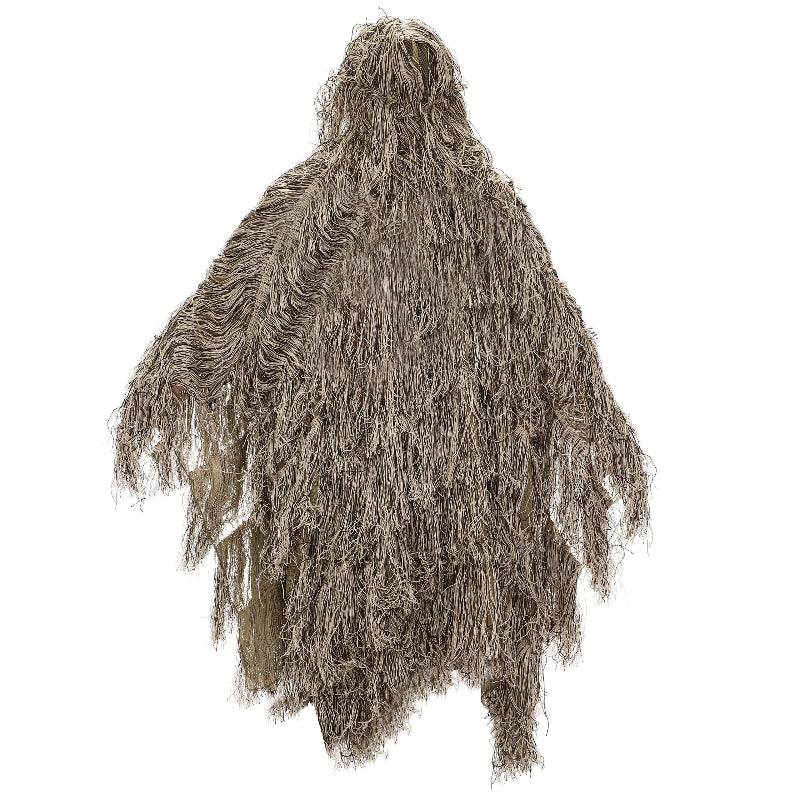 Back view of the Ghost Ghillie Poncho in Dry Grass variant, showing the continuous drapes that shatter human silhouette lines