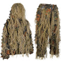 GhilleyLabs Ghost Hybrid Ghillie Suit in Brown Forest variant, featuring withered 3D foliage and tan synthetic jute threads for autumn environments.
